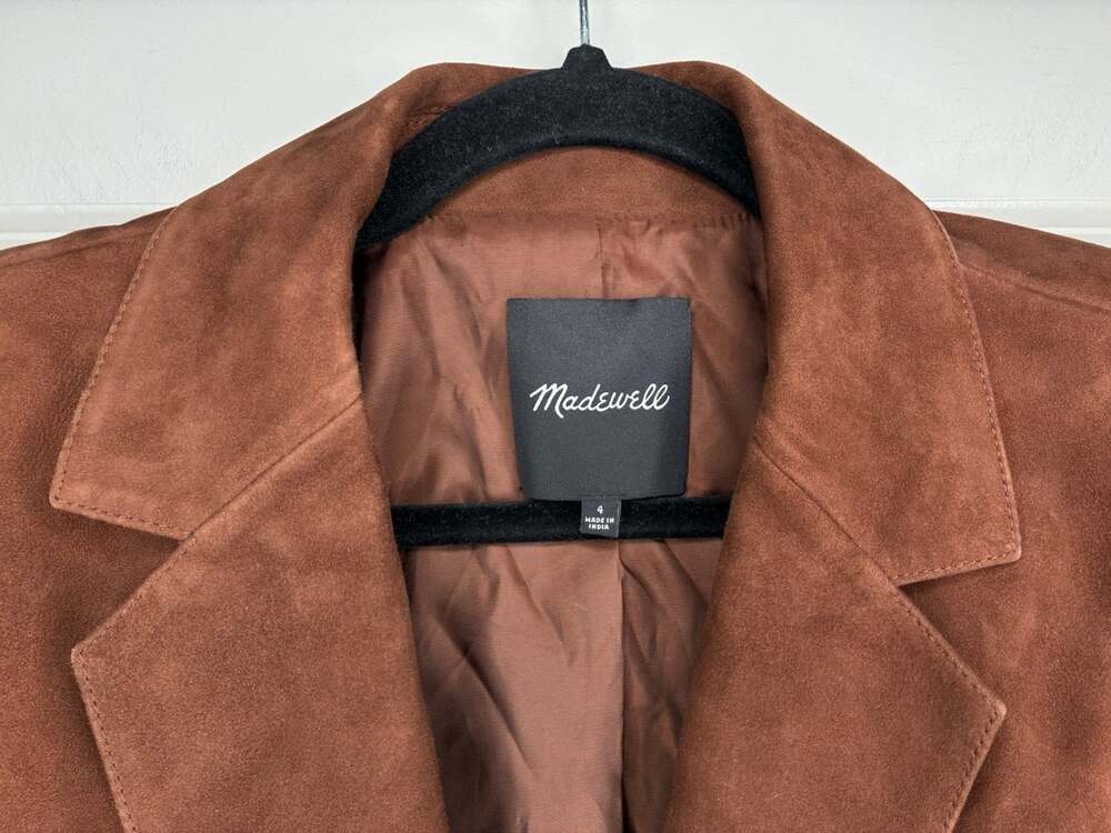 Madewell The Kline Blazer in Soft Mahogany Size 4 100% Suede Leather - Picture 5 of 10